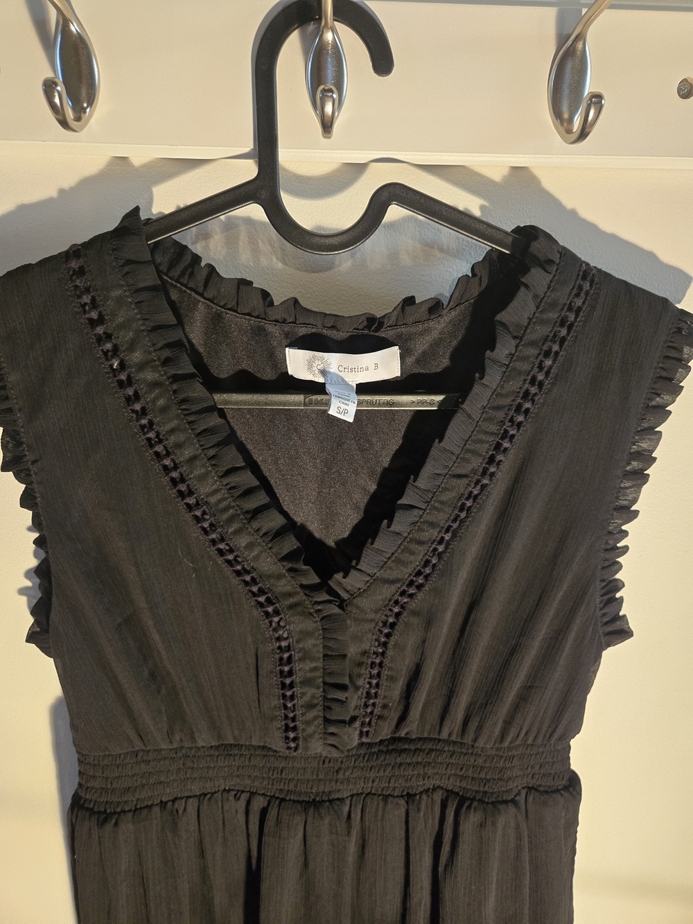 Cristina B Black Maxi Dress with Ruffle V-Neck
